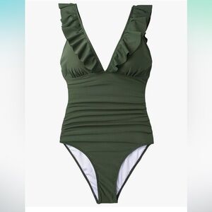 Cupshe Green Ruffled One Piece Swimsuit with Plunging Neckline NWT XXL